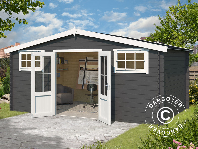 Wooden shed, cabin Sandvika 4.8x2.92x2.45 m, 13.59 m², 28 mm, Dark Grey