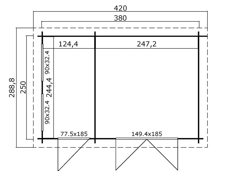 Puinen vaja Narva 3,8x2,5x2,39m, 28mm, 9,3m², Luonnonväri
