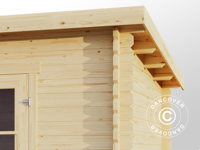 Abri en bois, cabine Riga 4,25x2,8x2,22m, 34mm, 11,3m², Naturel