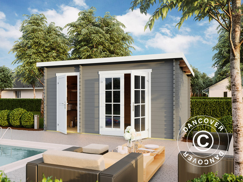 Holzschuppen, Gartenhaus Riga 4,25x2,8x2,22m, 34mm, 11,3m², Hellgrau