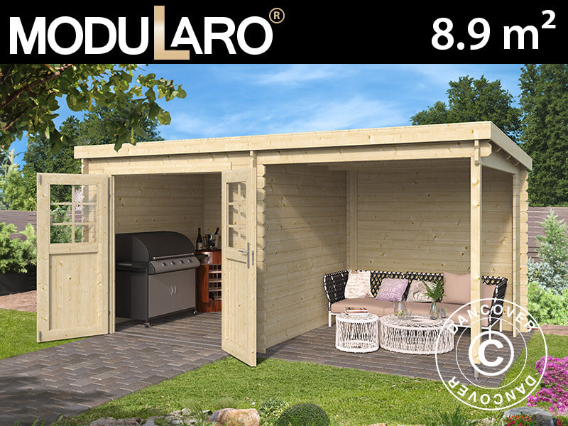 Koka šķūnis Lahti ar pārsegu 4,24x2,2x2m, 28mm, 8,9m², Dabīgs