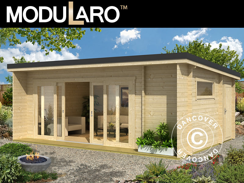 Houten Blokhut Milano, 6,08x3,9x2,45m, 44mm, Naturel