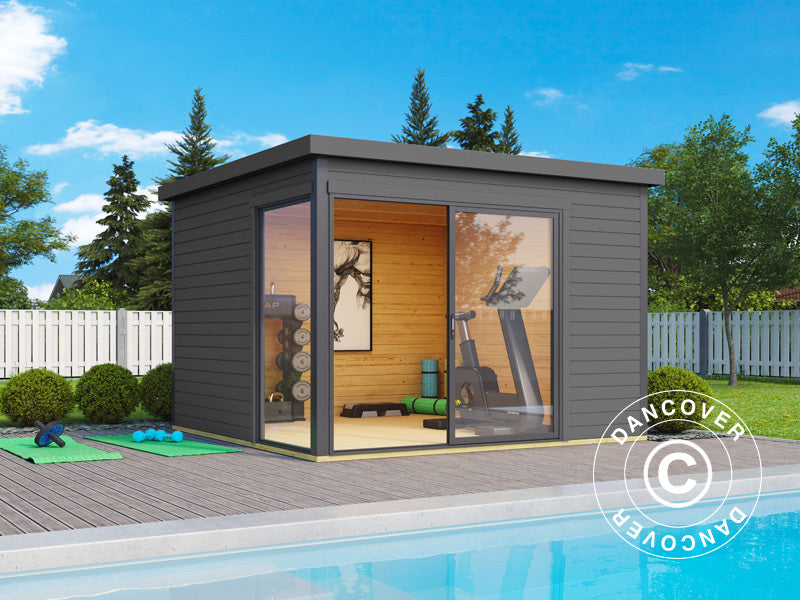 Gartenhaus Set Geneva, 3x3x2,39m, 44mm, Dunkelgrau