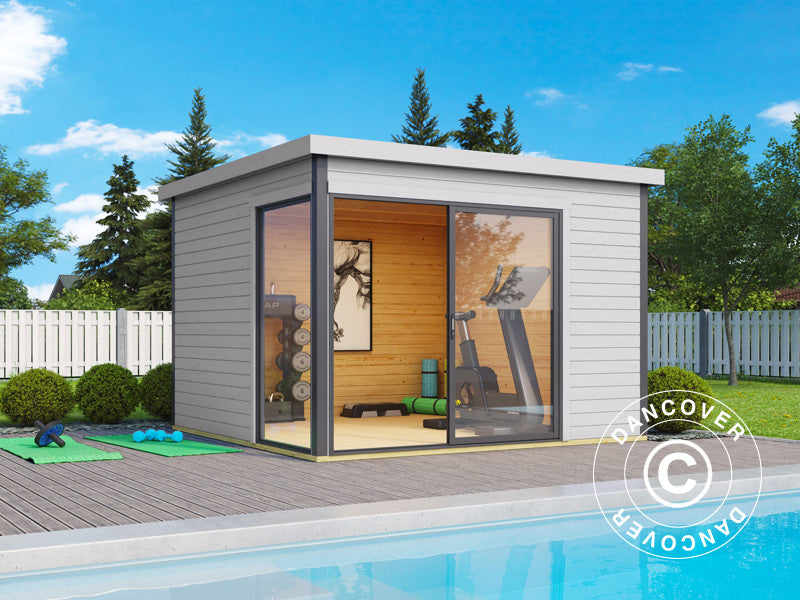 Medinis namelis Set Geneva, 3x3x2,39m, 44mm, Šviesiai pilka