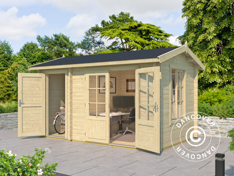 Casetta in legno con capanno Maardu 3,9x2,4x2,51m, 44mm, Naturale