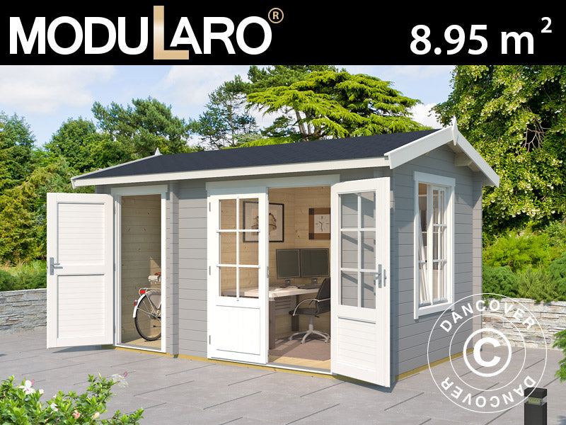 Casetta in legno con capanno Maardu 3,9x2,4x2,51m, 44mm, Grigio chiaro