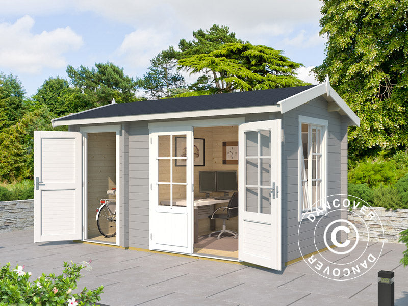 Cabaña de madera con caseta Maardu 3,9x2,4x2,51m, 44mm, Gris claro