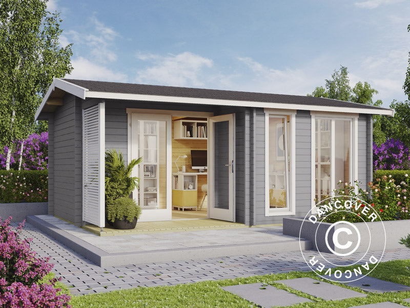 Gartenhaus aus Holz Talsi 5,2x3,7x2,51m, 44mm, Hellgrau