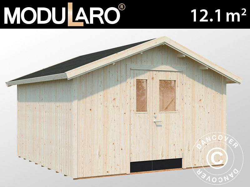 Holzschuppen mit Bodenbelag, 3,48x3,54x2,59m, 12,1m², Natur