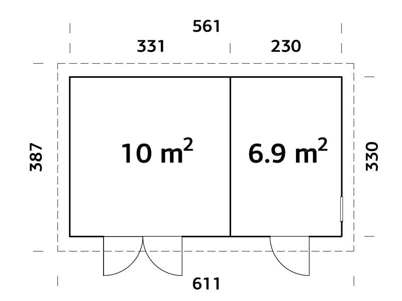 Koka šķūnis ar grīdu, 5,61x3,3x2,59m, 16,9m², Dabīgs