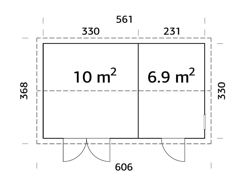 Abrigo de madeira c/piso, 5,61x3,3x2,61m, 16,9m², Natural