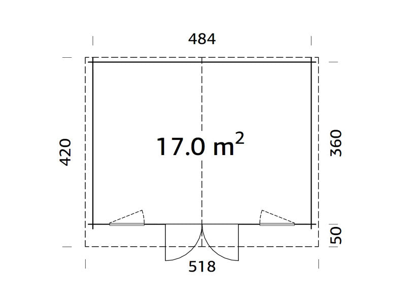 Houten blokhut met vloer, 5,04x3,8x2,45m, 17m², Naturel