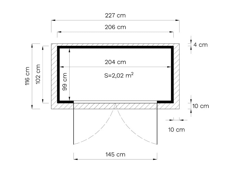 Bertilo puinen vaja Wallstore Velo, 2,06x1,02x1,35m, 2,1m², Luonnonväri