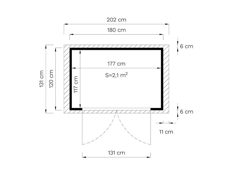 Houten tuinhuisje, Bertilo Sylt 1, 1,8x1,2x2,25m, 2,16m²