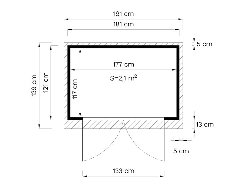 Abri en bois, Bertilo Timmo 1, 1,81x1,21x2,11m, 2,19m²