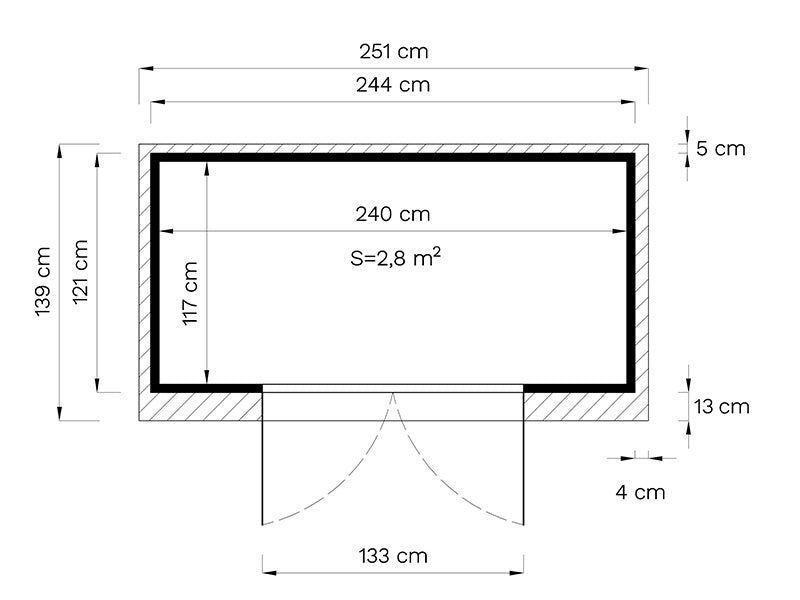 Houten tuinhuisje, Bertilo Timmo 2, 2,44x1,21x2,11m, 2,95m²