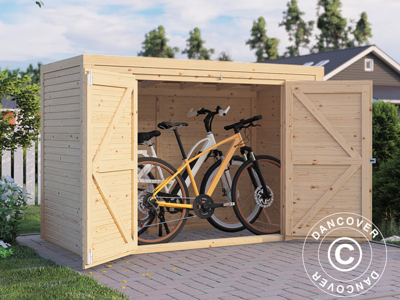 Deposito per biciclette in legno, Bertilo Box Bike, 2,07x1,03x1,43m, 2,1m², Naturale