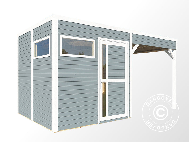 Holzschuppen mit Vordach, Bertilo Cubus 2L, 4,49x2,34x2,32m, 5,1m²+ 5,15m², Grau