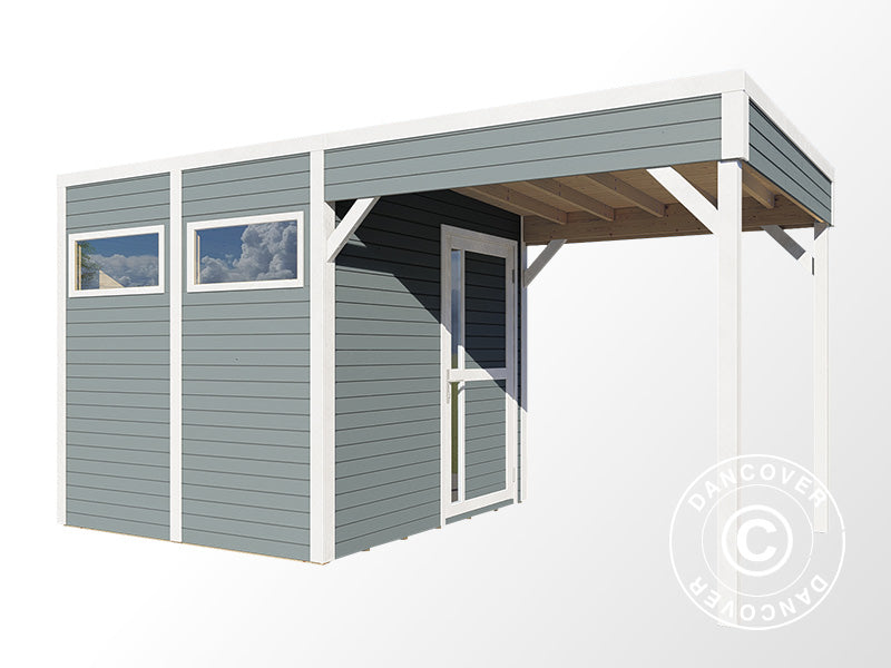 Wooden shed w/overhang, Bertilo Cubus 2L, 4.49x2.34x2.32 m, 5.1 m²+ 5.15 m², Grey