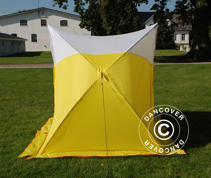Tente de chantier, FleXshelter Basic Triangle, 1,8x1,9x2m, Ignifuge, Jaune/Blanc