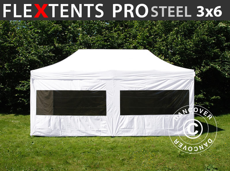 Pop up gazebo FleXtents PRO Steel 3x6 m White, incl. 6 sidewalls