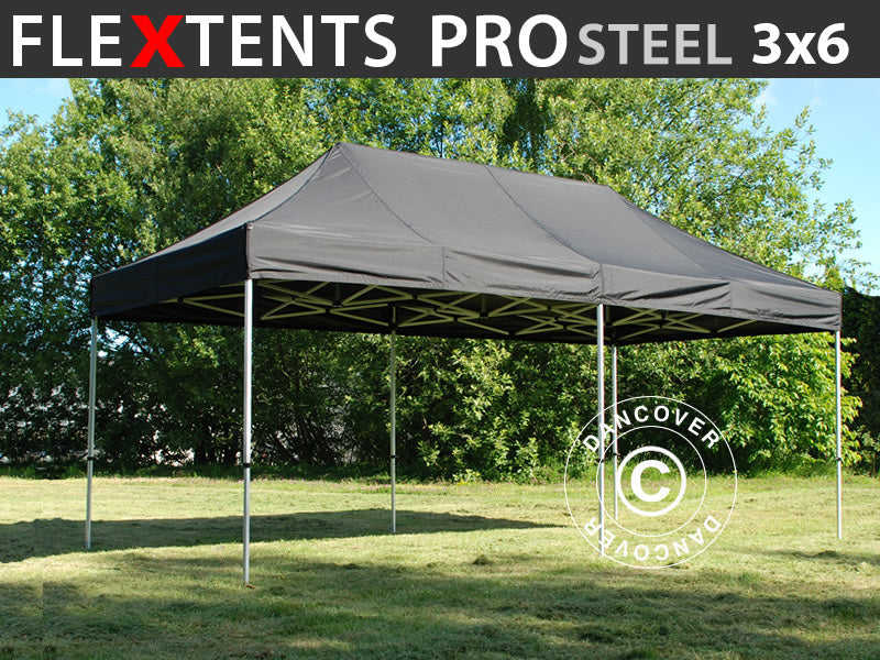 Brzo sklopivi paviljon FleXtents PRO Steel 3x6m Crna