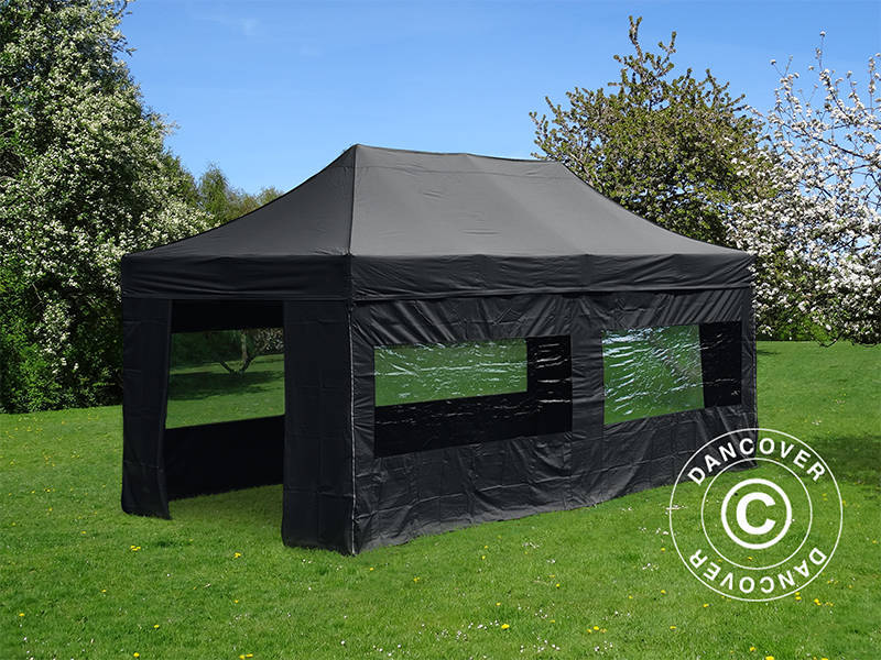 Prekybinė palapinė FleXtents PRO Steel 4x8m Juoda, įsk. 6 šonines sienas