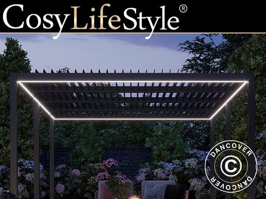 Tira de luces LED para cenador de pérgola San Pablo 3x5,8m, 6 uds., Blanco cálido