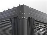 Cenador pérgola bioclimática Monterey, 3x4m, con cortinas y mosquitera, Negro