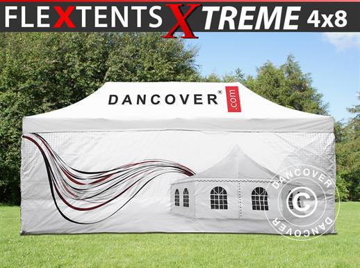 Namiot ekspresowy FleXtents Xtreme 50 z pełnym zadrukiem cyfrowym, 4x8m, zawierający 4 ściany boczne