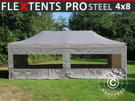 Tente Pliante FleXtents PRO Steel 4x8m Latte, avec 6 cotés