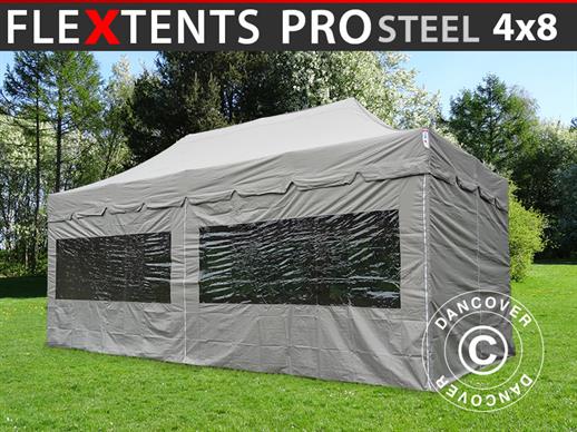 Tente Pliante FleXtents PRO Steel "Peaked" 4x8m Latte, avec 6 cotés