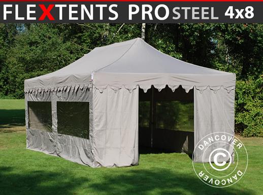Vouwtent/Easy up tent FleXtents PRO Steel "Morocco" 4x8m Latte, inkl. 6 zijwanden