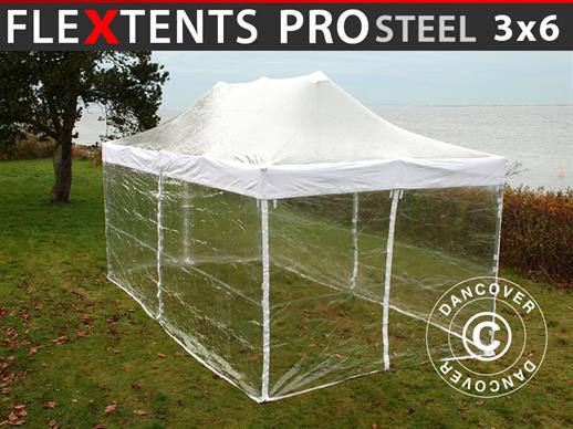 Vouwtent/Easy up tent FleXtents PRO Steel 3x6m Doorzichtig, inkl. 6 Zijwanden