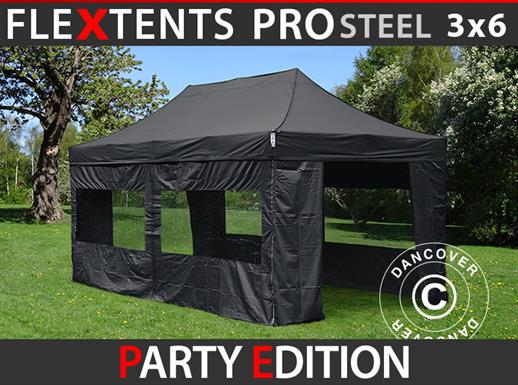 Namiot Ekspresowy FleXtents PRO Steel 3x6m Czarny, mq 6 ściany boczne