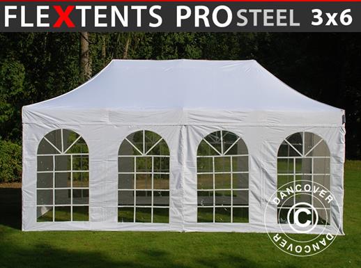 Vouwtent/Easy up tent FleXtents PRO Steel Vintage Style 3x6m Wit, inkl. 6 Zijwanden