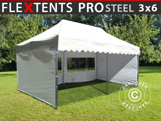 Vouwtent/Easy up tent FleXtents PRO Steel "Wave" 3x6m Wit, inkl. 6 Zijwanden