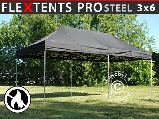 Vouwtent/Easy up tent FleXtents PRO Steel 3x6m Zwart, Vlamvertragende