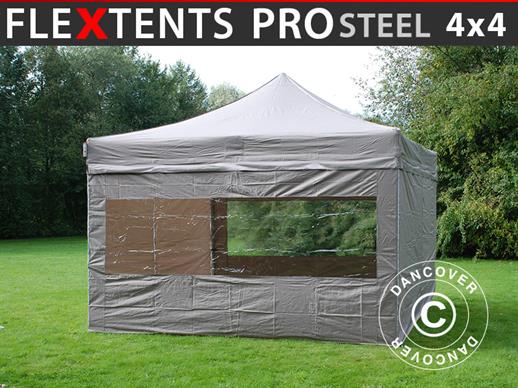 Vouwtent/Easy up tent FleXtents PRO Steel 4x4m Latte, inkl. 4 Zijwanden