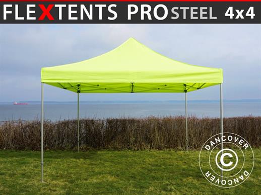 Gazebo pieghevole FleXtents PRO Steel 4x4m Giallo Fluo/Verde