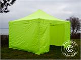 Vouwtent/Easy up tent FleXtents PRO Steel 4x4m Neon geel/groen, inkl. 4 Zijwanden