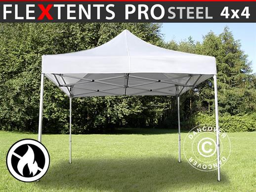 Vouwtent/Easy up tent FleXtents PRO Steel 4x4m Wit, Vlamvertragende