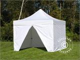 Vouwtent/Easy up tent FleXtents PRO Steel 4x4m Wit, Vlamvertragende, inkl. 4 Zijwanden