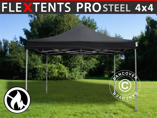 Vouwtent/Easy up tent FleXtents PRO Steel 4x4m Swart, Vlamvertragende