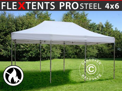 Quick-up telt FleXtents PRO Steel 4x6m Hvit, Flammehemmende