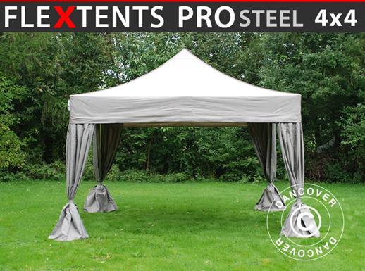 Tente Pliante FleXtents PRO Steel 4x4m Latte, avec 4 rideaux décoratifs