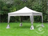 Vouwtent/Easy up tent FleXtents PRO Steel 4x4m Latte, inkl. 4 decoratieve gordijnen