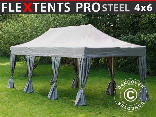 Vouwtent/Easy up tent FleXtents PRO Steel 4x6m Latte, inkl. 8 decoratieve gordijnen