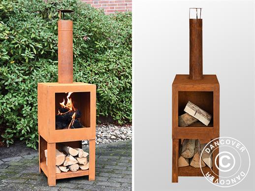 Outdoor fireplace incl. wood storage, 38.4x38.4x136 cm, Rust