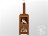 Outdoor fireplace incl. wood storage, 38.4x38.4x136 cm, Rust